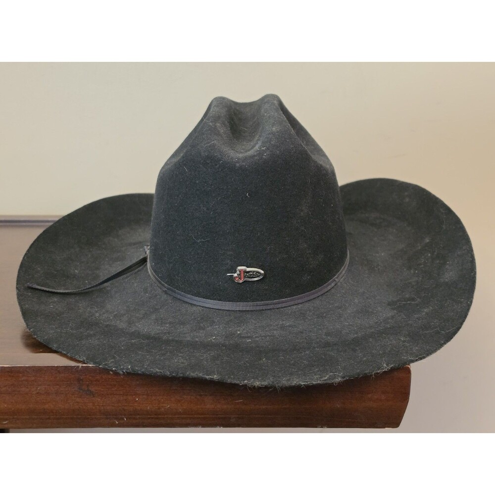 Justin Black Cowboy Western Hat Size 6 7/8 XX 100% Wool Rodeo Roper Milano Hat